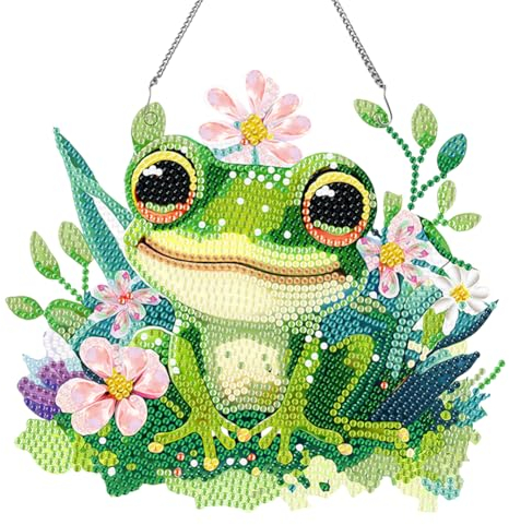 Starnearby DIY Diamond Painting Anhänger 5D Diamant Painting Kranz Set mit Kette Einseitig Diamant Malerei Frosch Bilder Wandbehang Kits für Fenster Wand Und Eingang Decor