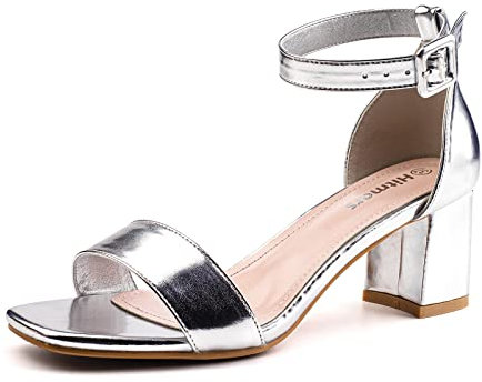 Sandale Femme Talon Ladies Sandals Été Confortable Sandales Bout Ouvert Mariage Mode Chunky à Talon Haut Argent EU 39