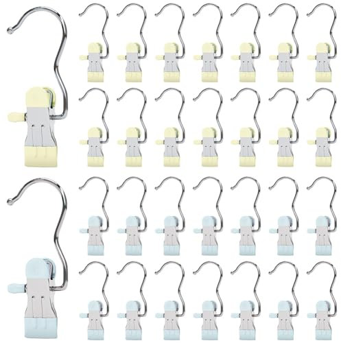 WAYUTO 30 Pieces Boot Hanger for Closet Laundry Hooks Hanging Clips Space-Saving Clothespin Travel Hooks Stainless Steel Clips for Pants Hats Socks Toys Towels