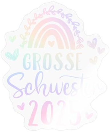 Spreadshirt Große Schwester 2025 Regenbogen Pastell Sticker, max. 10 x 10 cm, 10 x 10 cm, Transparent glänzend