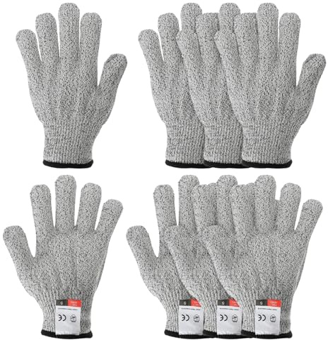 PATIKIL Cut Resistant Gloves, Medium, Gray, 4 Pair | Level 5 Protection, Anti Cutting Gloves, for Kitchen Wood Carving Working