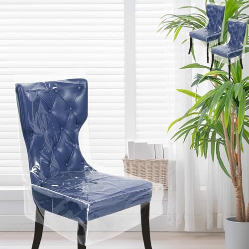 Foppla 2Pcs Plastic Dining Chair Covers,Clear Chair Protector,Waterproof Seat Cover,Dustproof Clear Slipcover,PVC Seat Protector for Home Kitchen Bedroom(Transparent)
