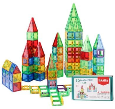 Magnetic Building Blocks Tiles STEM Toy Set 70PC – Kids Learning Educational Construction Toys for Boys Girls Present Age 3 4 5 6 7 Year Old - Gift