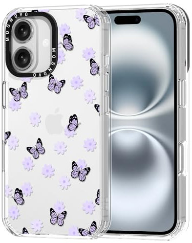 MOSNOVO Case for iPhone 15, [Buffertech 6.6ft Military-Grade Drop Protection] [Anti Peel Off Tech] Clear TPU Bumper Phone Case Cover Design - Lilac Butterfly