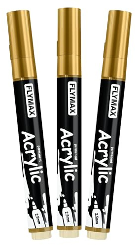 Pennarelli Paint Marker Oro 2,5 mm – Pennarelli Permanenti Oro Acrilici Marker Permanent Pen Acrylic, Media, Indelebili, Asciugatura rapida (confezione da 3)