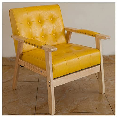 Moderner gelber Ledersessel aus der Mitte des Jahrhunderts mit Knopf-Flügelrücken für Wohnzimmer und Essbereich, stilvoller gepolsterter Akzentstuhl mit Armlehnen, perfekt für Schlafzimmer oder