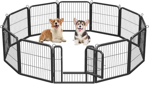 HEYOUTH 12-teilig Welpenauslauf 60cm Hoch,Hundelaufstall mit Türen,Faltbares Kleintiergehege,Automatische Verriegelung,Freigehege für Garten, für Hunde, Kaninchen, Kleintiere, Katze