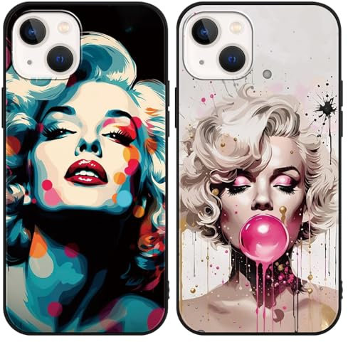 Yimctoie 2 Stück Handyhülle für iPhone 14/iPhone 13 6,1,Charme Mode Filmstar Aesthetic Schauspieler Idol Kreativität Muster Phone Case,Schwarz Schutzhülle Silikon Hülle TPU Stoßfeste Cover
