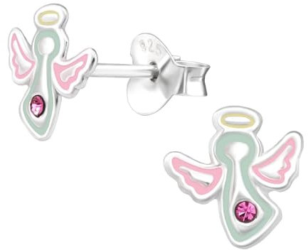 Monkimau Engel Kinder Ohrringe | 925 Silber | Mädchen Ohrstecker Schmuck | Hypoallergen & Nickelfrei | Kinderohrringe Geschenkidee