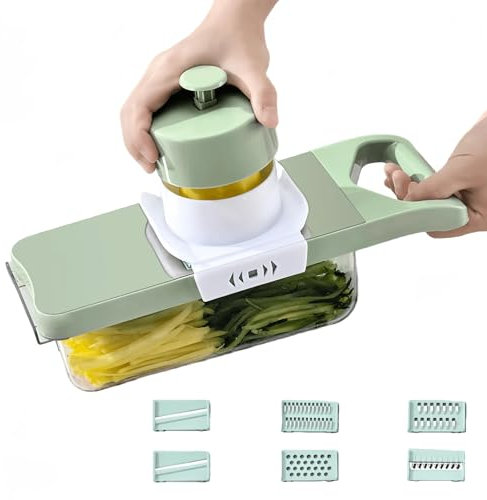 Gemüsehobel Edelstahl, 7 in 1 Multifunktional Panel Gemüsehobel, Gemüsereibe, Hobel gemüse, Gemüsereibe, Zwiebelschneider, Küchenhelfer und Reibe, Zwiebel Zerkleinerer, Grün
