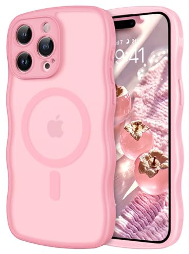 GUAGUA für iPhone 15 Pro Max Hülle [Kompatibel mit MagSafe] Matt Magnetisch Handyhülle Stoßfest Wellen Durchscheinende Rückseite Dünn Schutzhülle Case für iPhone 15 Pro Max (6,7'') Rosa/Pink