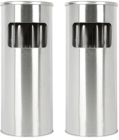 HUOLE Cendrier sur pied extérieur avec poubelle + seau intérieur - Poubelle 16L | Design Moderne Poubelle | Poubelle sur Pied Extérieur, Interieur | Taille Optimale, Argent (2 pièces) 25 x 25 x 60 cm