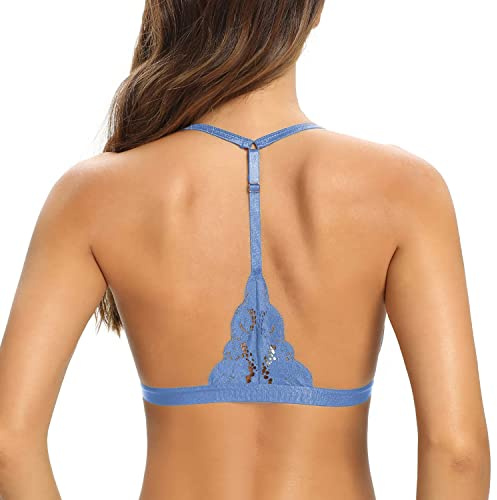 SHEKINI Women's Lace Triangle Bralette Wireless Padded Halter Bra | Front Fastening, Removable Pads, Adjustable Straps, Floral Detail, Soft Feel, Everyday Wear