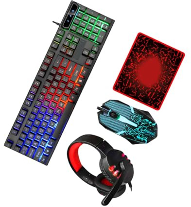 HOMSFOU Gaming Keyboard and Mouse Combo Set with USB 2.0, Ergonomic Design, Abs Material, 104 Keys and 4 Buttons, Easy to Install, for Office and Gaming Use