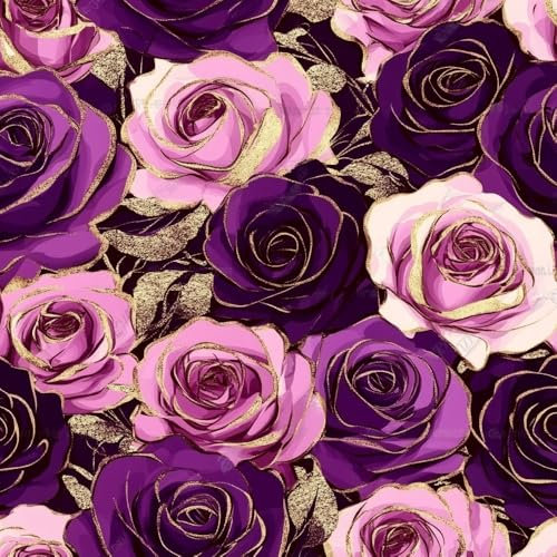 JIAOQSS Removable Wallpaper Pink Flowers Stick on Wallpaper Purple Gold Floral Vinyl Wrap Roll for Furniture Removable Waterproof Renter Friendly Contact Paper Living Room Bedroom