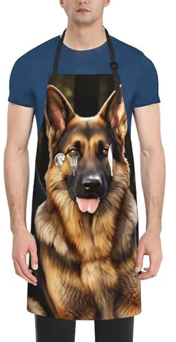 peiyeety German shepherd Apron for Adults, Waterproof Cooking with 2 Pockets, Adjustable Bib for Dishwashing, Long Kitchen for Women Men Work Dog Grooming