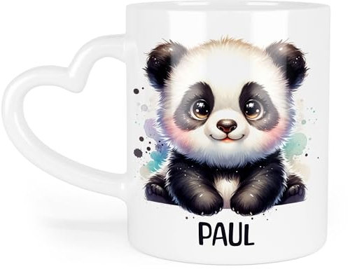 Kindertasse mit Namen Personalisiert, Personalisierte Tasse Kinder mit Pandabär, Namenstasse Pandatasse, Kinderbecher als Geschenk zur Taufe, Geburt Weihnachten - Tasse Herz