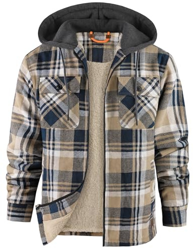 zitysport Holzfällerjacke Gefüttert Herren Hemdjacke Sherpa Fleece Kariert Jacke Fleecefutter Mantel Flanelljacke Outdoor Kapuzenjacke Kariert Männer Winterjacke mit Kapuze Sweatjacke