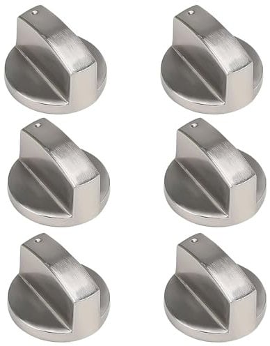 GIONAR 6Pcs Cooker Knobs, 6mm Gas Hob Knobs, Replace Spare Parts, Zinc Alloy with Brushed Surface, Universal Replacement for Gas Stove, Oven, Grill(0 Angle 6mm Shaft Hole, Silver)