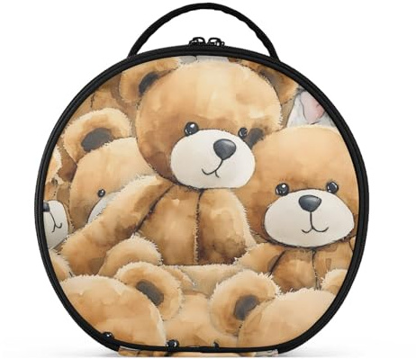 Runde Kosmetiktasche für Reisen, Make-up, Zug, Organizer, Tasche, tragbare Make-up-Pinsel, Kulturbeutel, Schmuckzubehör, Teddybär-Muster, Teddybär, Einheitsgröße, Kosmetikkoffer