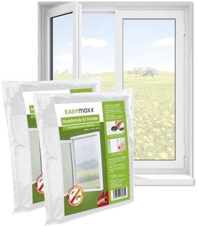 EASYmaxx Mosquitera para ventanas con cierre de velcro | Mosquitera recortable hasta 110x130cm | Fácil instalación de la mosquitera - sin taladrar ni atornillar, Cinta de velcro autoadhesiva 2 Piezas