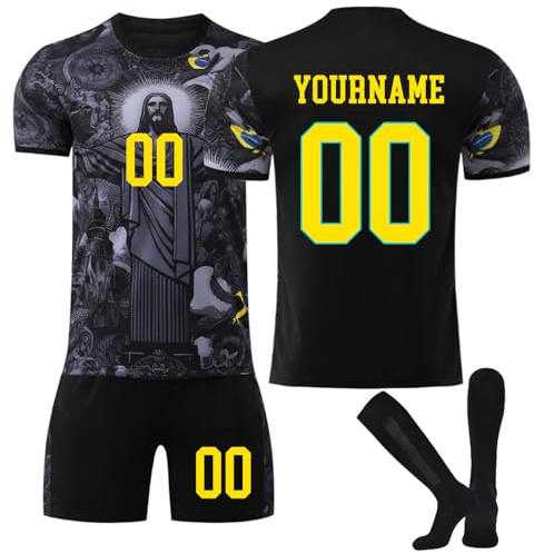 Generisch Brasilien Jesus Personalisiert Fußball Trikot mit Eigenem Namen/Nummer, Hause/Auswärts Fussball Trikot Shorts Socken Set Trainingsanzug für Herren/Kinder