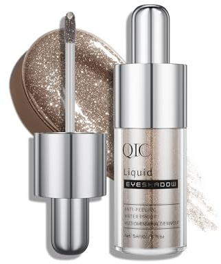 QIC Liquid Glitter Eyeshadow, Metallic & Shimmer Finish, Long Lasting, Non-Creasing, Smudge-proof, Lightweight Formula Liquid Eyeshadow for All Skin Tones, Buildable Color (06 Champagne Gold)
