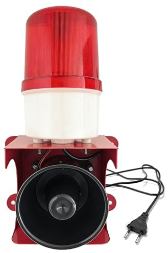 TECKZOON Industrieller Sirenenalarm, 120 dB, mit Blitzlicht, IP65 Schutzklasse, Industrielle LED-Warnleuchte, Geeignet für Innen- und Außenbereich(EU-Stecker 220 V)