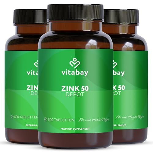Vitabay Zink 50 mg hochdosiert – 1.500 teilbare Tabletten – Zinkgluconat | für Immunsystem, Haut, Haare & Nägel – vegan & laborgeprüft in Deutschland – 3er Bundle