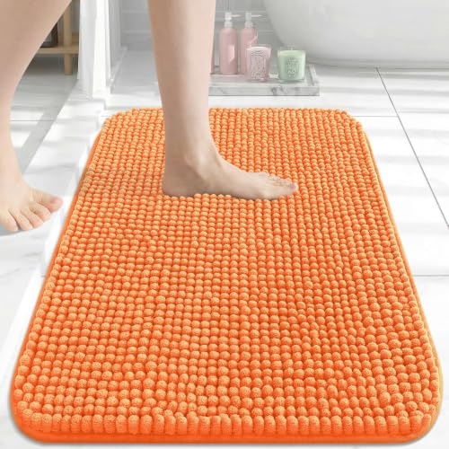 Homaxy Saugfähiger Dicker Chenille Badteppich 41×61 cm, Orange | Weich, Bequem, Rutschfest, TPR-Rückseite, Maschinenwaschbar, Badezimmerteppich, Badematte, Duschvorleger für Badezimmer