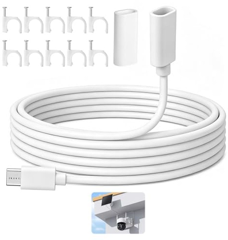 6M Solar Panel Extension Cable, Solar Panel Cable with 10 Cable Clips and Waterproof Case, Solar Extension Cable for Ring Solar Panels and USB-C Security Cameras, Pan Tilt Outdoor Monitoring Devices