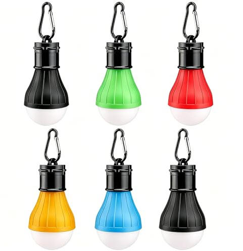 6 Pcs Camping Lights Battery Powered LED Tent Lights Portable Camping Lantern with Carabiner Clips Outdoor Hanging Lamp 3 Lighting Modes Waterproof Emergency SOS Signal Light