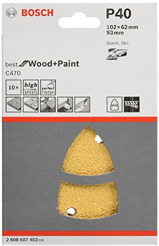 Bosch Professional 10 Stück Schleifblatt C470 Best for Wood+Paint (Holz und Farbe, 102 x 62 mm, Korn 40), 102 x 62-93mm