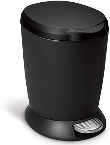 simplehuman CW1319 6L Round Pedal Bin, Small Bin for Bathroom Bedroom Office, Strong Steel Pedal, Inner Bucket, Black Plastic