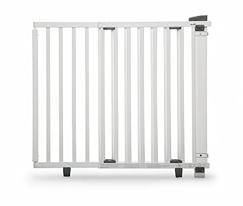 Geuther Türschutzgitter Oris | Treppenschutzgitter zum Anschrauben, Breite 86-133 cm | Stabiles Babygitter & Türgitter mit Schwenktür, Zertifiziert & sicherheitsgeprüft | Kindergitter Holz, Weiß