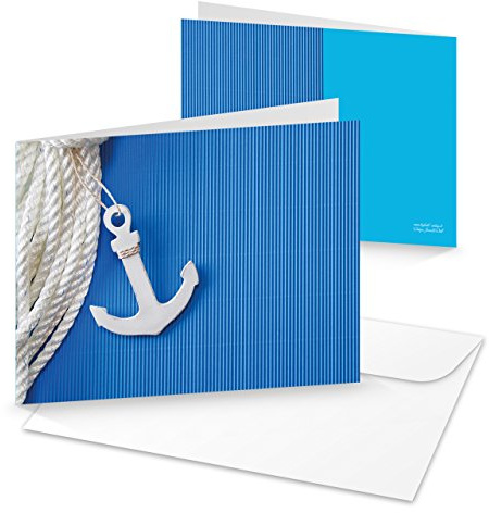 Logbuch-Verlag 3 Glückwunschkarten Geburtstagskarte Kommunionkarte Anker blau weiß mit Kuvert ohne Text
