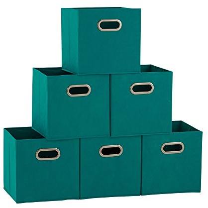 Household Essentials 83-1 Foldable Fabric Storage Bins | Set of 6 Cubby Cubes with Handles | Aqua, Green, 6 lbs
