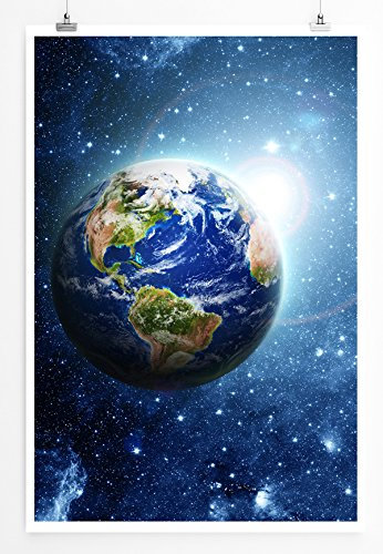 Eau Zone Home Bild - Fotocollage – Planet Erde im All- Poster Fotodruck in höchster Qualität