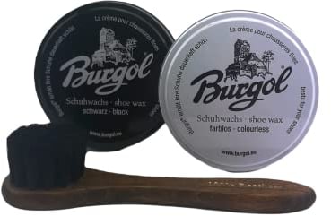 Hebold Schuhmacherei kleines Set mit Burgol Schuhwachs Schwarz, Farblos und gratis Cremebürste