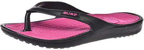 Ladies Surf Toe Post Flip Flop Black Fuschia UK4