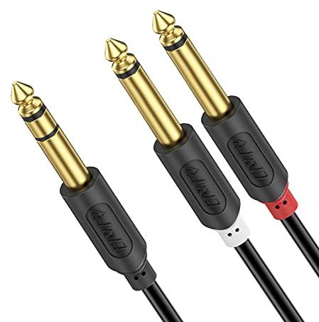 J&D Cable Jack a Doble Jack, Cable de 6,35 mm a 2 x 6,35 mm, 6,35mm 1/4 Macho TRS a Doble 6,35 mm 1/4 Macho TS Cable de Inserción Mono Estéreo Adaptador de Audio y Divisor Cable - 0.9 Meter