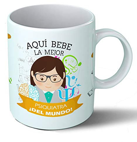 Planetacase - Taza Psiquiatra - Regalo Original Psiquiatras - Cerámica 330 mL - Taza Desayuno Apta para Microondas y Lavavajillas - Resistente a Lavados - Psiquiatra (Ella)