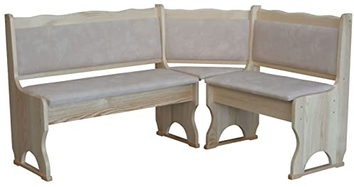 k koma Panca angolare non trattata con imbottitura, in legno massello – ecopelle beige (100 x 100)