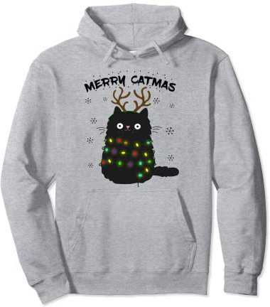 Merry Catmas lustige Christmas Katze im Rentier Kostüm Pullover Hoodie