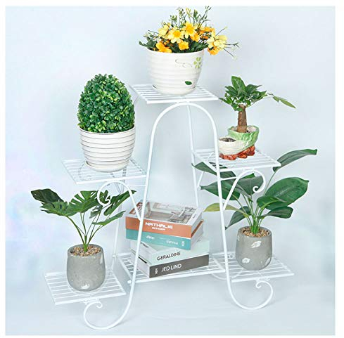 Pflanzenregal Blumenregal, Blumenständer Garten, Blumentreppe, Pflanzentreppe mehrstöckig mit 6 Ablagen für Balkon Wohnzimmer Restaurant Hotel Büro Garten Terrasse Weiß Einheitsgröße