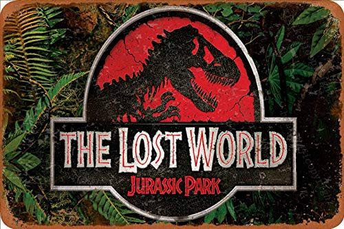 Jurassic Park The Lost World Cartel Retro de hojalata, Cartel Vintage, Placa, decoración de Pared para Bar, cafetería, jardín, Dormitorio, Oficina, Hotel, 20X30 cm