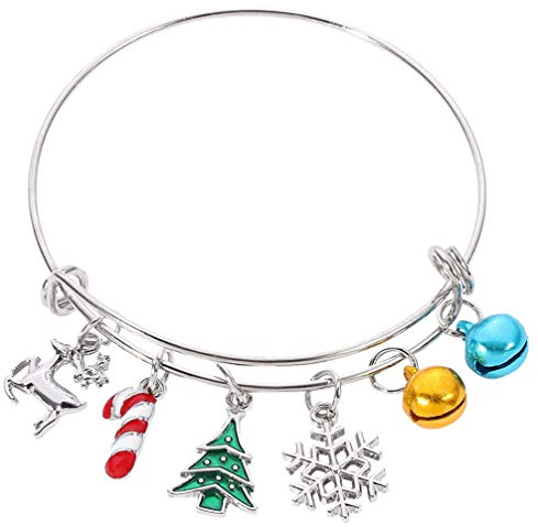 1Stück Weihnachtsarmband Damen mit Elch Schneeflocken und Weihnachtsbaum-anhänger Stilvolles Armband Legierung Festlicher Armschmuck für Weihnachten und Feiertage