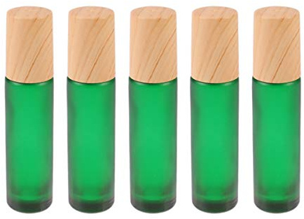 FRCOLOR Essential Oil Roller Bottles, 5 Pack 10ml Glass Roll-on Bottles with Stainless Steel Roller Balls Refillable Clear Bottles Perfume Sample Storage Container for Home Travel (Green)