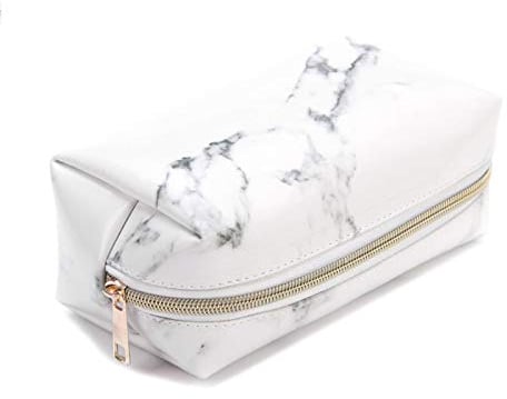 Reißverschlüsse Marmor Textur Mäppchen PU Mode Kosmetiktasche Schüler Federmäppchen für Schreibwaren, Lippenstift, Sonnencreme, Geld, Handy (Weiß)