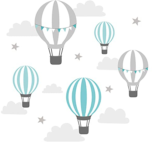 Little Deco Wandsticker Wandtattoo Kinderzimmer Heißluftballon mint grau Wandbild Spielzimmer Ballon Wandaufkleber Schlafzimmer Mädchen Wanddeko Baby DL524-9